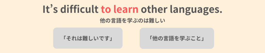 It's difficult to learn other languages.
他の言語を学ぶのは難しい。