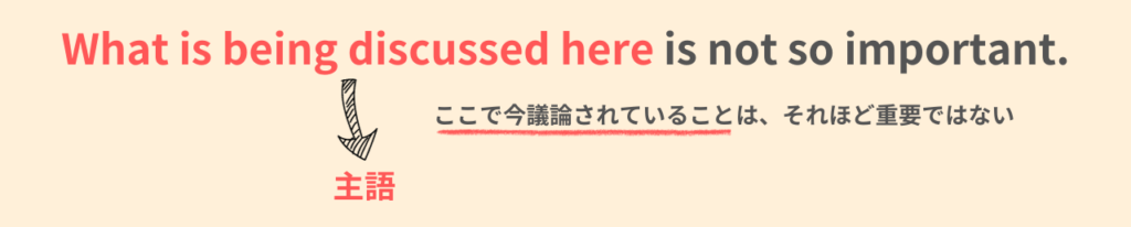 What is being discussed here is not so important.
ここで今議論されていることは、それほど重要ではない。